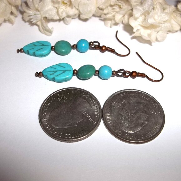 Dangle Beaded Earrings Turquoise Blue Green Copper Boho Bohemian Jewelry D355 - Picture 5 of 6